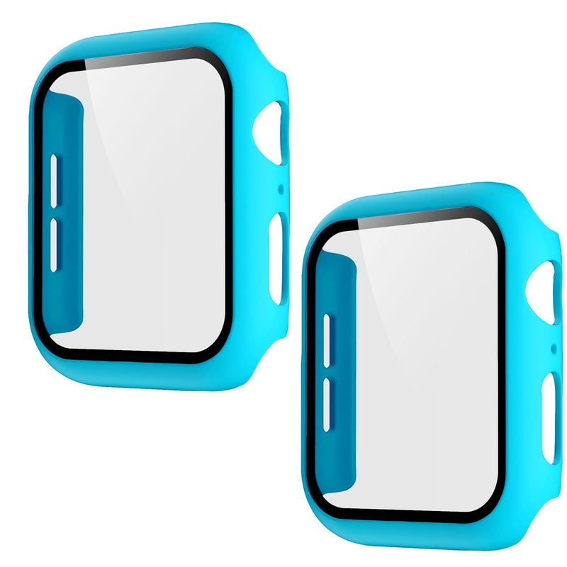 Pokanic [2 Pack Compatible with Apple Watch SE 6 5 4 Series iWatch 9H Tempered Glass Case Full Body Screen Protector Cover Wireless Charge Light Weight Scratch Resistant Proof (Light Blue, 44mm) - Image 1